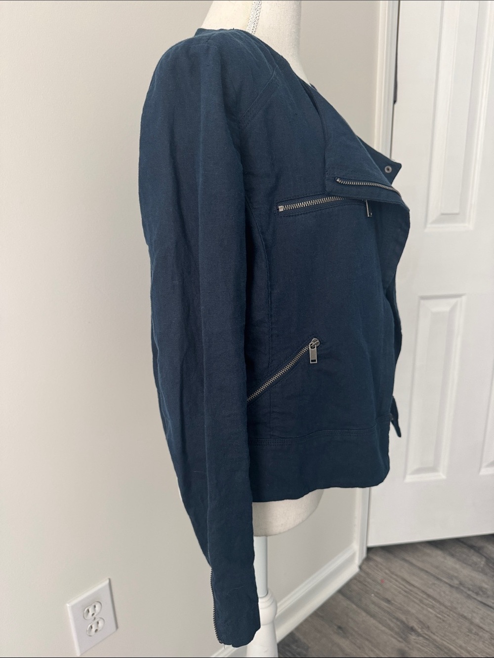 Banana Republic Factory Linen-cotton Blend Moto Jacket in a dark blue Size Small - Picture 4 of 11